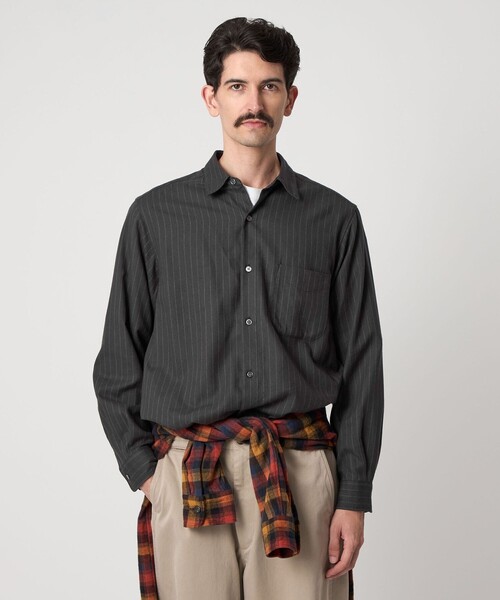 Steven Alan＞ ネル ストライプ レギュラーカラー シャツ NARROW