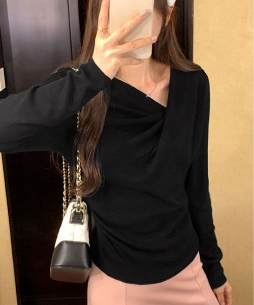 kirakiraShop(キラキラショップ)の「ドレープ デザイン トップス(Tシャツ/カットソー・レディース・ピンク/ブラック/アイボリー/ブルー・FREE)」の6枚目の写真