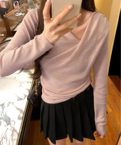 kirakiraShop(キラキラショップ)の「ドレープ デザイン トップス(Tシャツ/カットソー・レディース・ピンク/ブラック/アイボリー/ブルー・FREE)」の15枚目の写真