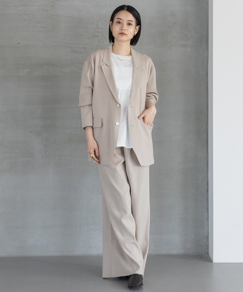 A part by(アパートバイ)の「ニットジャケットセットアップ(パンツドレス・レディース・ベージュ/チャコールグレー/ブラック・FREE)」の3枚目の写真