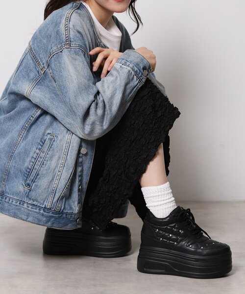 ESPERANZA（エスペランサ）の「きゅんフィット厚底フラットキルティングスタッズスニーカー（スニーカー・レディース・ホワイト/ピンク系/ブラック・S/M/L/LL）」の7枚目の写真