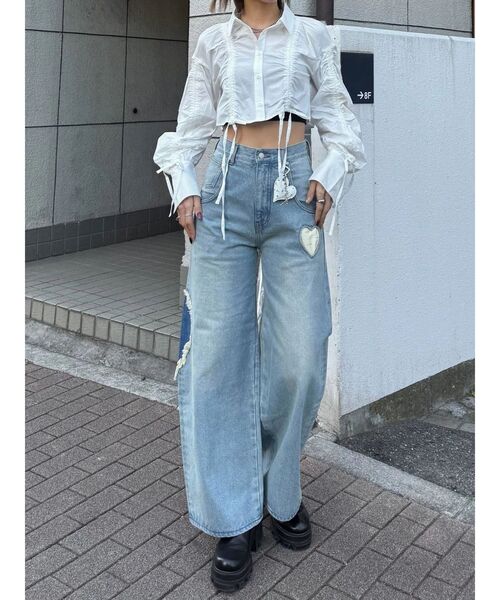 EMODA(エモダ)の「ストリングリボンショートシャツ(シャツ/ブラウス・レディース・ホワイト/ブラウン/ブルー・FREE)」の10枚目の写真