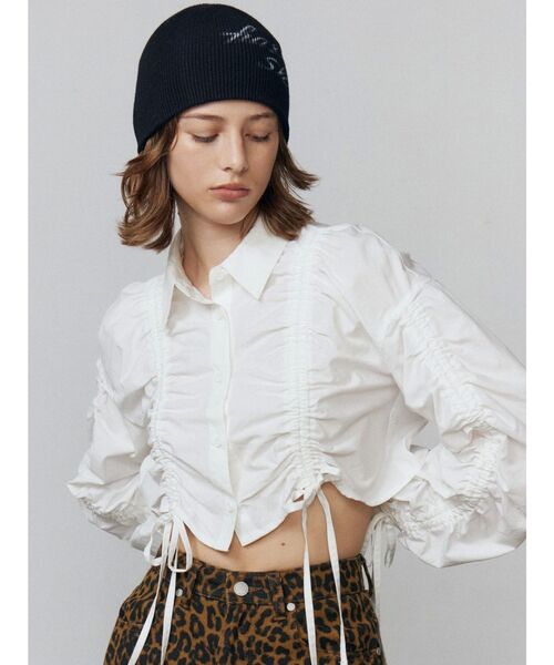 EMODA(エモダ)の「ストリングリボンショートシャツ(シャツ/ブラウス・レディース・ホワイト/ブラウン/ブルー・FREE)」の15枚目の写真