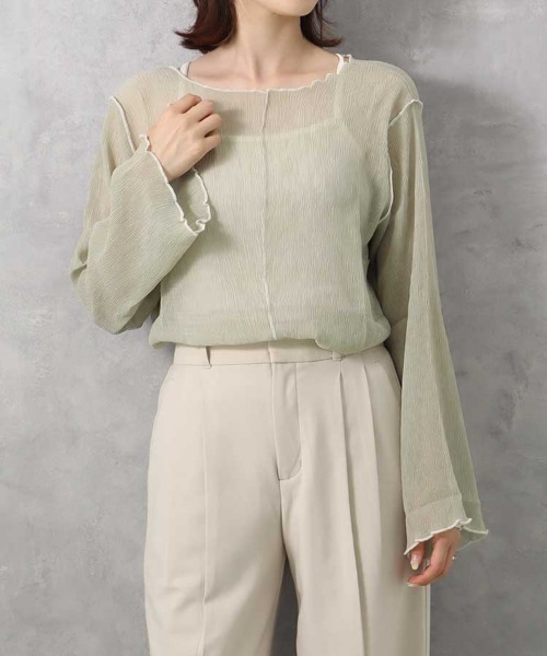 Bleu Bleuet（ブルーブルーエ）の「【ZOZO限定】前後2WAY楊柳メロウカットソー（Tシャツ/カットソー・レディース・ライトグリーン/アイボリー・FREE）」の2枚目の写真