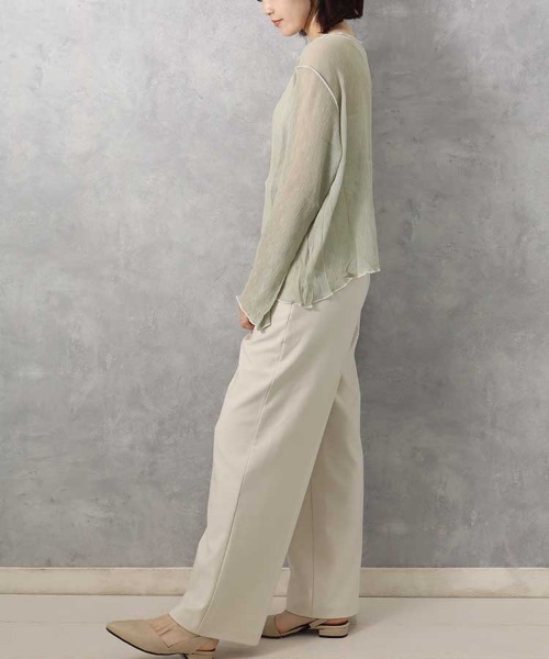 Bleu Bleuet（ブルーブルーエ）の「【ZOZO限定】前後2WAY楊柳メロウカットソー（Tシャツ/カットソー・レディース・ライトグリーン/アイボリー・FREE）」の4枚目の写真
