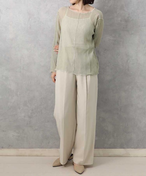 Bleu Bleuet（ブルーブルーエ）の「【ZOZO限定】前後2WAY楊柳メロウカットソー（Tシャツ/カットソー・レディース・ライトグリーン/アイボリー・FREE）」の7枚目の写真