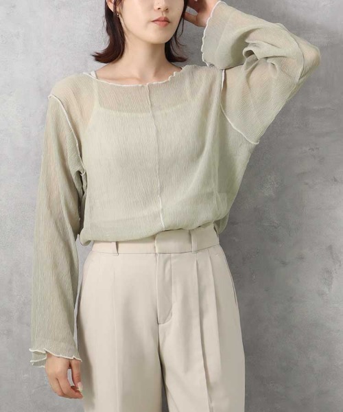 Bleu Bleuet（ブルーブルーエ）の「【ZOZO限定】前後2WAY楊柳メロウカットソー（Tシャツ/カットソー・レディース・ライトグリーン/アイボリー・FREE）」の9枚目の写真