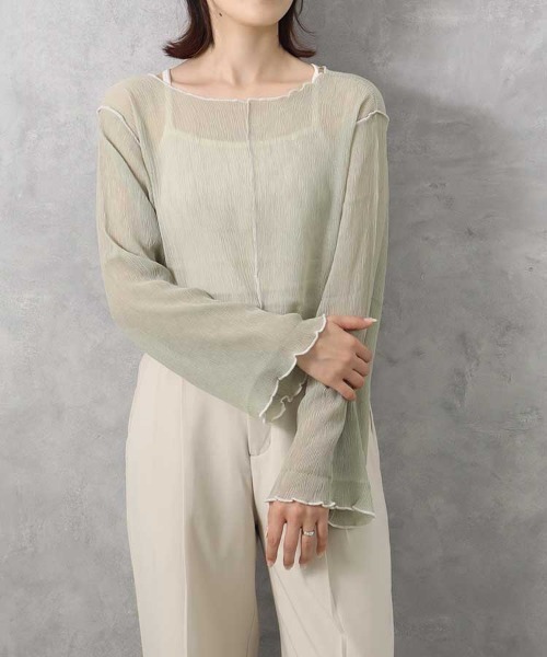 Bleu Bleuet（ブルーブルーエ）の「【ZOZO限定】前後2WAY楊柳メロウカットソー（Tシャツ/カットソー・レディース・ライトグリーン/アイボリー・FREE）」の10枚目の写真
