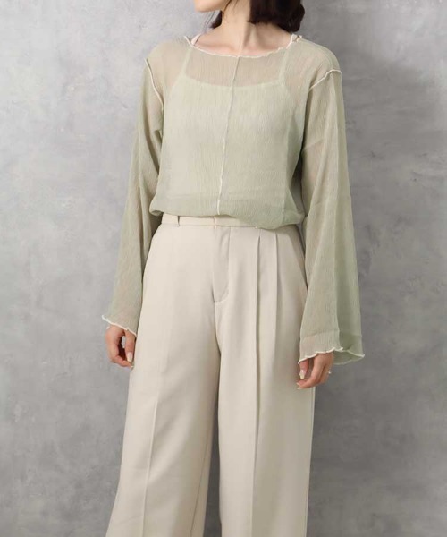 Bleu Bleuet（ブルーブルーエ）の「【ZOZO限定】前後2WAY楊柳メロウカットソー（Tシャツ/カットソー・レディース・ライトグリーン/アイボリー・FREE）」の11枚目の写真