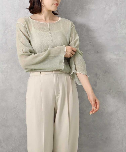 Bleu Bleuet（ブルーブルーエ）の「【ZOZO限定】前後2WAY楊柳メロウカットソー（Tシャツ/カットソー・レディース・ライトグリーン/アイボリー・FREE）」の12枚目の写真
