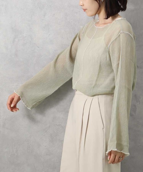 Bleu Bleuet（ブルーブルーエ）の「【ZOZO限定】前後2WAY楊柳メロウカットソー（Tシャツ/カットソー・レディース・ライトグリーン/アイボリー・FREE）」の14枚目の写真