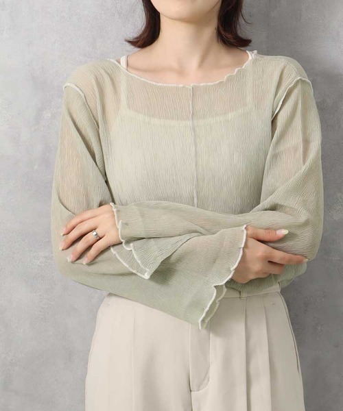 Bleu Bleuet（ブルーブルーエ）の「【ZOZO限定】前後2WAY楊柳メロウカットソー（Tシャツ/カットソー・レディース・ライトグリーン/アイボリー・FREE）」の5枚目の写真