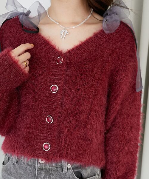 MAJESTIC LEGON（マジェスティックレゴン）の「きらふわレーシーパターンカーデ（カーディガン/ボレロ・レディース・ブラック/ピンク/ブルー/アイボリー/ボルドー・MEDIUM）」の5枚目の写真