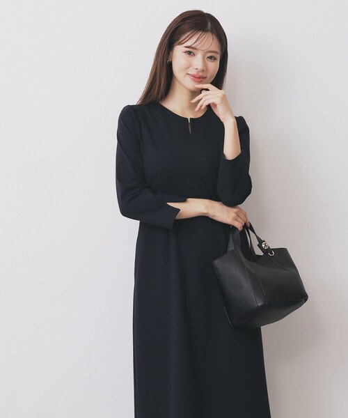 ストレッチキーネックワンピース【洗濯機OK/イージーアイロン