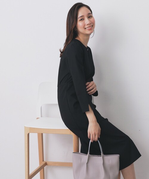 ストレッチキーネックワンピース【洗濯機OK/イージーアイロン