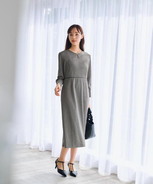 ストレッチキーネックワンピース【洗濯機OK/イージーアイロン