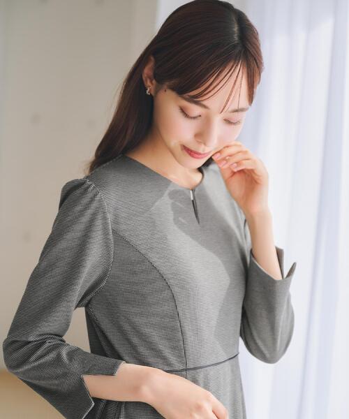 ストレッチキーネックワンピース【洗濯機OK/イージーアイロン