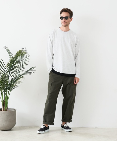 JEANS MATE(ジーンズメイト)の「【汗染みの目立ちにくいTシャツ ZEROSTAIN/ゼロステイン】フェイクレイヤードBIGロンT 防汚 UVカット(Tシャツ/カットソー・メンズ・ブルー/オフホワイト/ブラック/ホワイト・MEDIUM/X-LARGE/LARGE)」の10枚目の写真