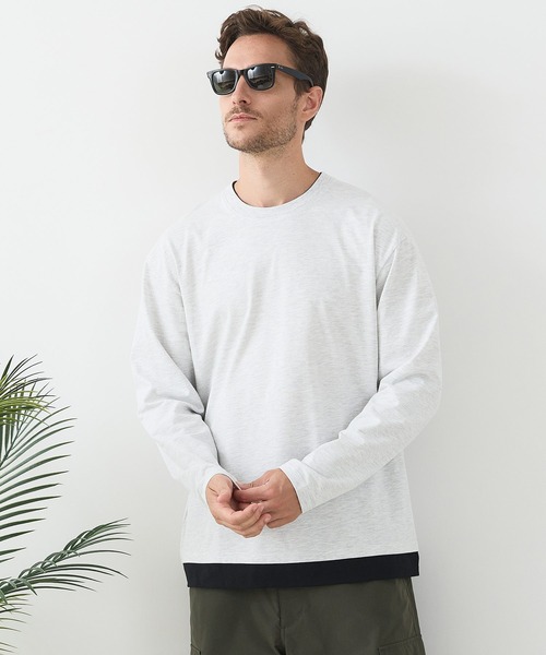 JEANS MATE(ジーンズメイト)の「【汗染みの目立ちにくいTシャツ ZEROSTAIN/ゼロステイン】フェイクレイヤードBIGロンT 防汚 UVカット(Tシャツ/カットソー・メンズ・ブルー/オフホワイト/ブラック/ホワイト・MEDIUM/X-LARGE/LARGE)」の13枚目の写真