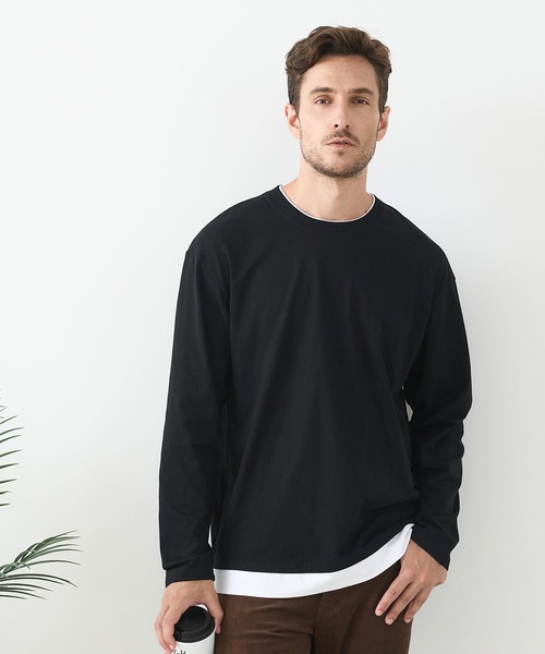JEANS MATE(ジーンズメイト)の「【汗染みの目立ちにくいTシャツ ZEROSTAIN/ゼロステイン】フェイクレイヤードBIGロンT 防汚 UVカット(Tシャツ/カットソー・メンズ・ブルー/オフホワイト/ブラック/ホワイト・MEDIUM/X-LARGE/LARGE)」の21枚目の写真