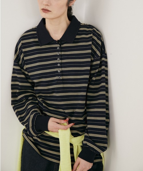 MERLOT(メルロー)の「マルチボーダールーズポロ(ポロシャツ・レディース・ネイビー/ホワイト・FREE)」の1枚目の写真