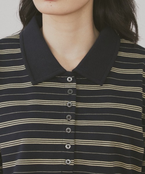 MERLOT(メルロー)の「マルチボーダールーズポロ(ポロシャツ・レディース・ネイビー/ホワイト・FREE)」の3枚目の写真