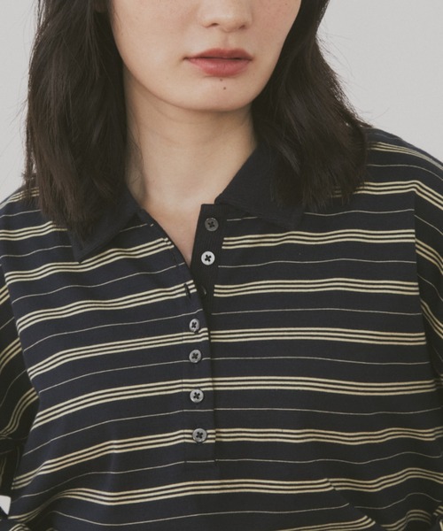 MERLOT(メルロー)の「マルチボーダールーズポロ(ポロシャツ・レディース・ネイビー/ホワイト・FREE)」の4枚目の写真