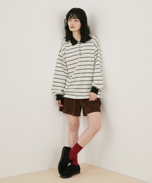 MERLOT(メルロー)の「マルチボーダールーズポロ(ポロシャツ・レディース・ネイビー/ホワイト・FREE)」の10枚目の写真