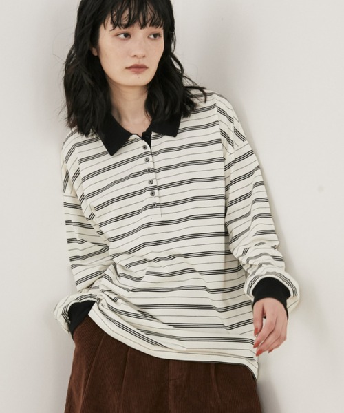MERLOT(メルロー)の「マルチボーダールーズポロ(ポロシャツ・レディース・ネイビー/ホワイト・FREE)」の12枚目の写真