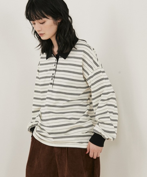 MERLOT(メルロー)の「マルチボーダールーズポロ(ポロシャツ・レディース・ネイビー/ホワイト・FREE)」の21枚目の写真