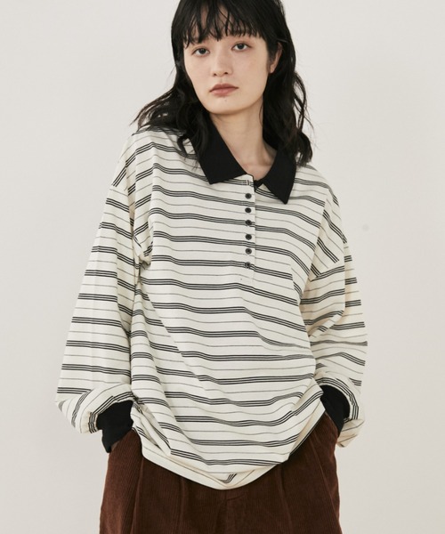 MERLOT(メルロー)の「マルチボーダールーズポロ(ポロシャツ・レディース・ネイビー/ホワイト・FREE)」の20枚目の写真