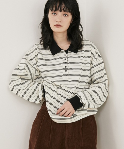 MERLOT(メルロー)の「マルチボーダールーズポロ(ポロシャツ・レディース・ネイビー/ホワイト・FREE)」の13枚目の写真