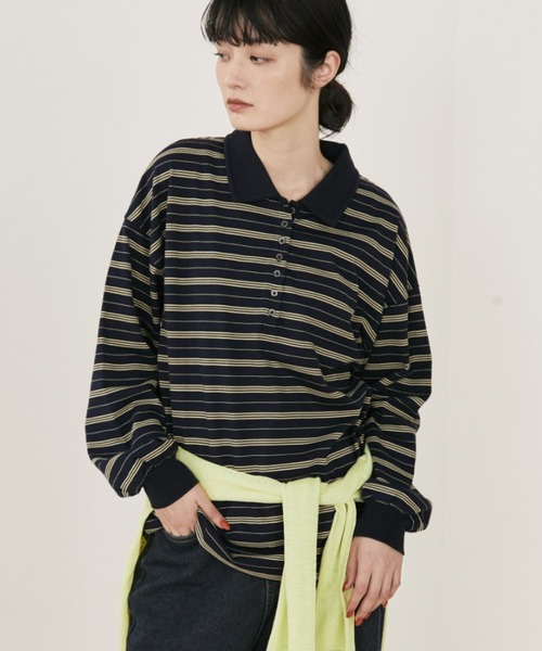 MERLOT(メルロー)の「マルチボーダールーズポロ(ポロシャツ・レディース・ネイビー/ホワイト・FREE)」の22枚目の写真