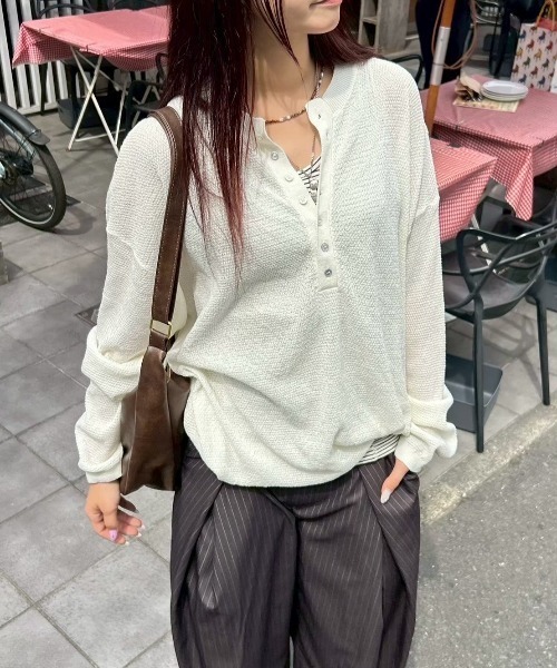 Chikashitsu +】light touch henley neck knit / 【チカシツプラス