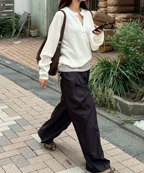 Chikashitsu +】light touch henley neck knit / 【チカシツプラス