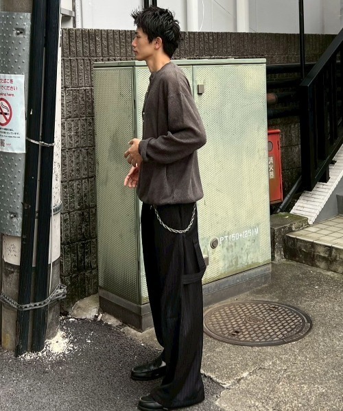 Chikashitsu +（チカシツプラス）の「【Chikashitsu +】light touch henley neck knit / 【チカシツプラス】ライトタッチへンリーネックニット（ニット/セーター・メンズ・ホワイト/チャコール・ONE SIZE）」の14枚目の写真