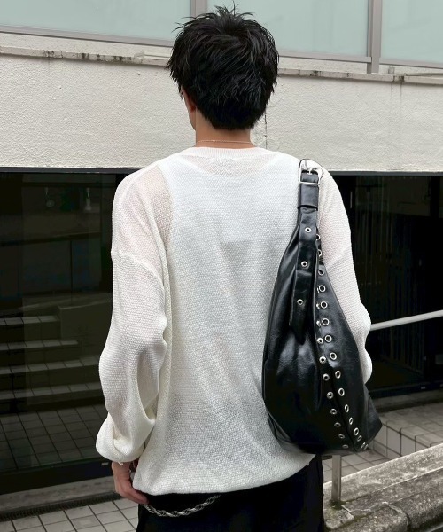 Chikashitsu +（チカシツプラス）の「【Chikashitsu +】light touch henley neck knit / 【チカシツプラス】ライトタッチへンリーネックニット（ニット/セーター・メンズ・ホワイト/チャコール・ONE SIZE）」の8枚目の写真