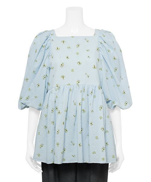 Mila Owen(ミラオーウェン)の「バックリボンバルーンスリーブチュニック(シャツ/ブラウス・レディース・ブラック/ライトブルー/ホワイト・1/0)」の8枚目の写真