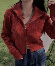 ダブルジップケーブルニットカーディガン