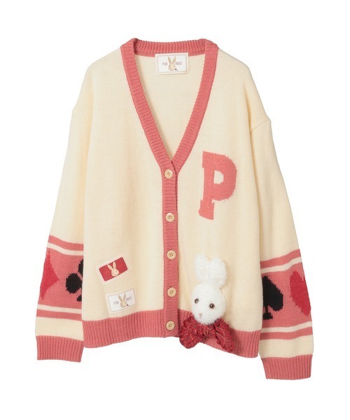 ピンクハウス2025 うさぎ顔モチーフニットカーディガン うさぎ顔ぐるみモチーフ付きニットカーディガン（カーディガン/ボレロ