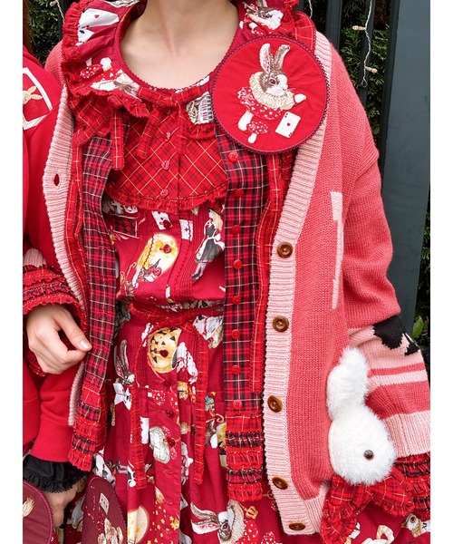 うさぎ顔ぐるみモチーフ付きニットカーディガン（カーディガン/ボレロ