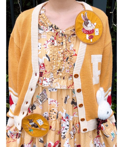 うさぎ顔ぐるみモチーフ付きニットカーディガン（カーディガン/ボレロ