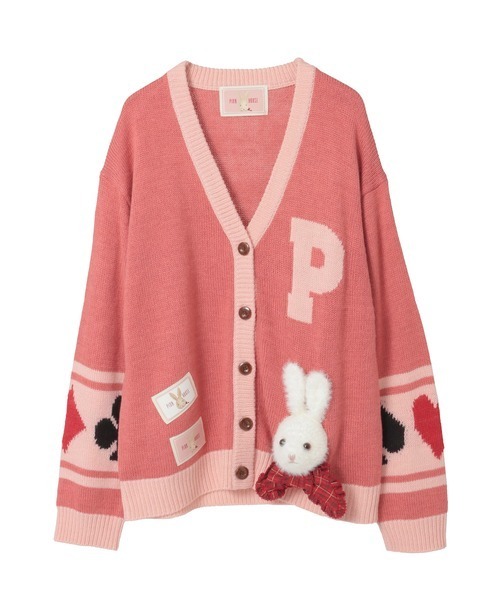 うさぎ顔ぐるみモチーフ付きニットカーディガン（カーディガン/ボレロ