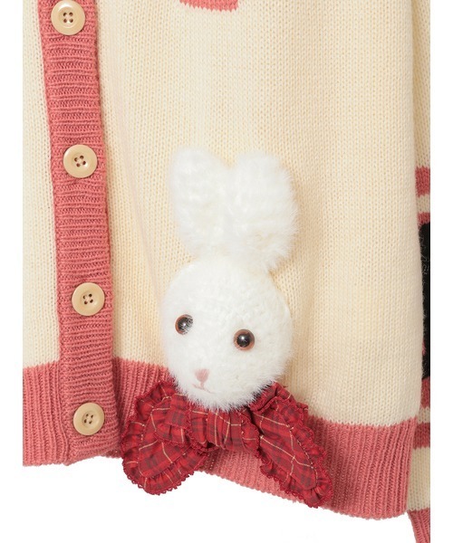 うさぎ顔ぐるみモチーフ付きニットカーディガン（カーディガン