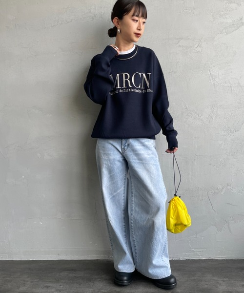 MICA&DEAL（マイカ＆ディール）の「[MICA&DEAL/マイカアンドディール] AMERICANAxMICA ロゴ刺繍ニット（ニット/セーター・レディース・ネイビー/キャメル/グレー・F）」の6枚目の写真