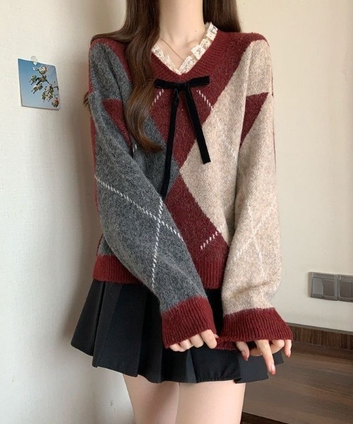 ViViDAY（ビビデー）の「レースVネック　フロントリボン　ニットプルオーバー（ニット/セーター・レディース・ワインレッド/ブラウン系その他・M）」の13枚目の写真