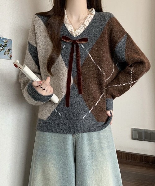 ViViDAY（ビビデー）の「レースVネック　フロントリボン　ニットプルオーバー（ニット/セーター・レディース・ワインレッド/ブラウン系その他・M）」の15枚目の写真