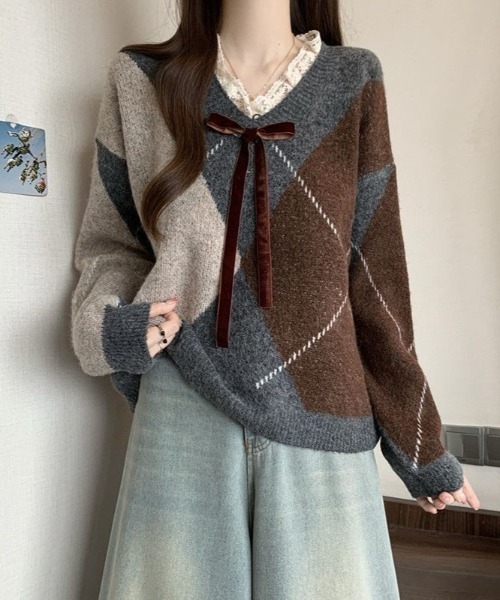 ViViDAY（ビビデー）の「レースVネック　フロントリボン　ニットプルオーバー（ニット/セーター・レディース・ワインレッド/ブラウン系その他・M）」の17枚目の写真