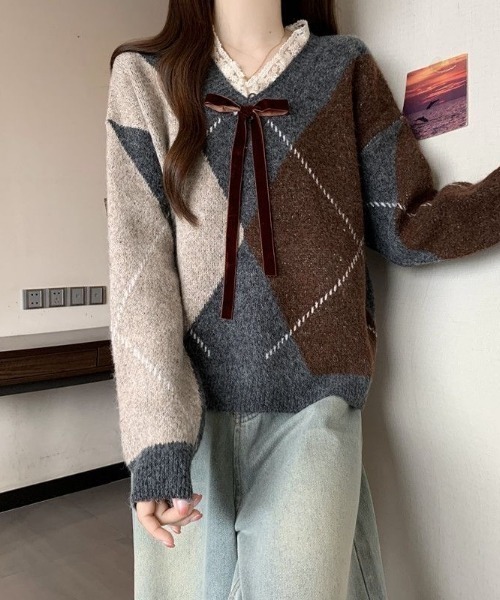 ViViDAY（ビビデー）の「レースVネック　フロントリボン　ニットプルオーバー（ニット/セーター・レディース・ワインレッド/ブラウン系その他・M）」の18枚目の写真