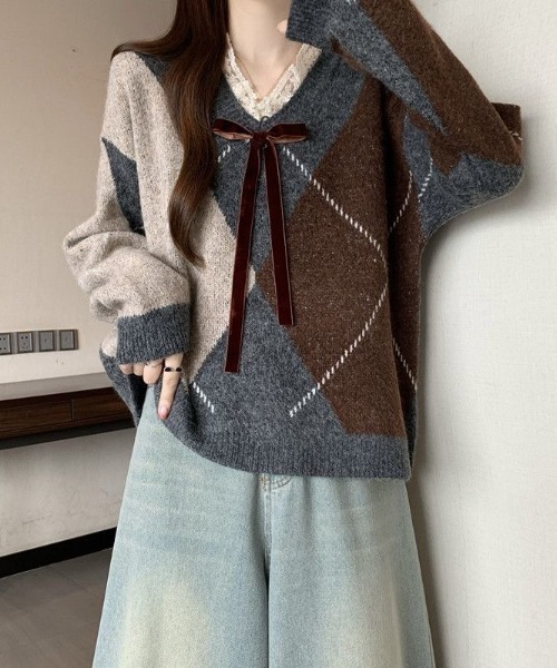 ViViDAY（ビビデー）の「レースVネック　フロントリボン　ニットプルオーバー（ニット/セーター・レディース・ワインレッド/ブラウン系その他・M）」の19枚目の写真